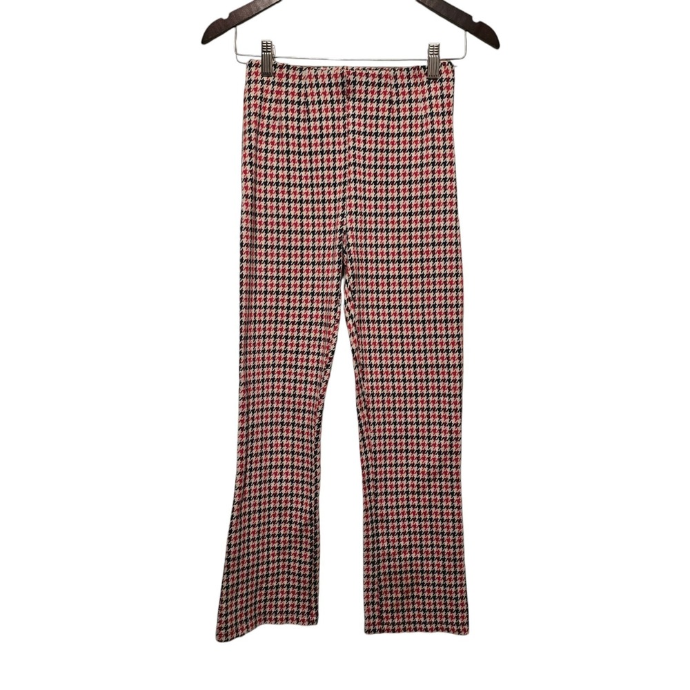 Free People Rudy Flared Pants‎ Sz 2 Stretchy Houndstooth Retro Hippie Boho Y2K